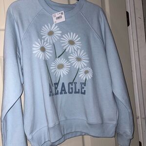 American Eagle Outfitters Light Blue Sweatshirt with Daisy Print